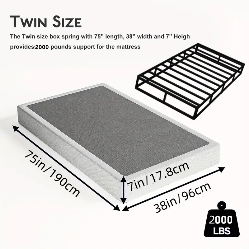 Metal Box Spring Bed Frame – Twin/Full/Queen/King Sizes, Sturdy Mattress Support