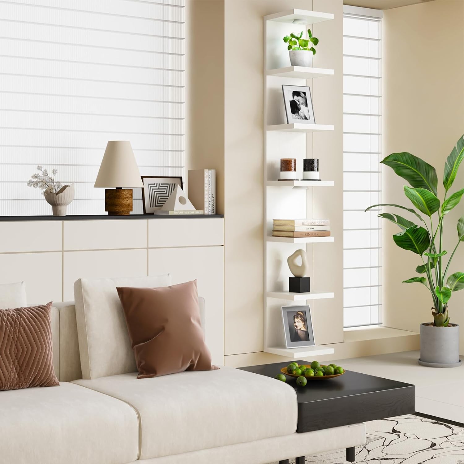 Wall Decor 7-Tier Floating Shelf with LED Lights White Home Organizer
