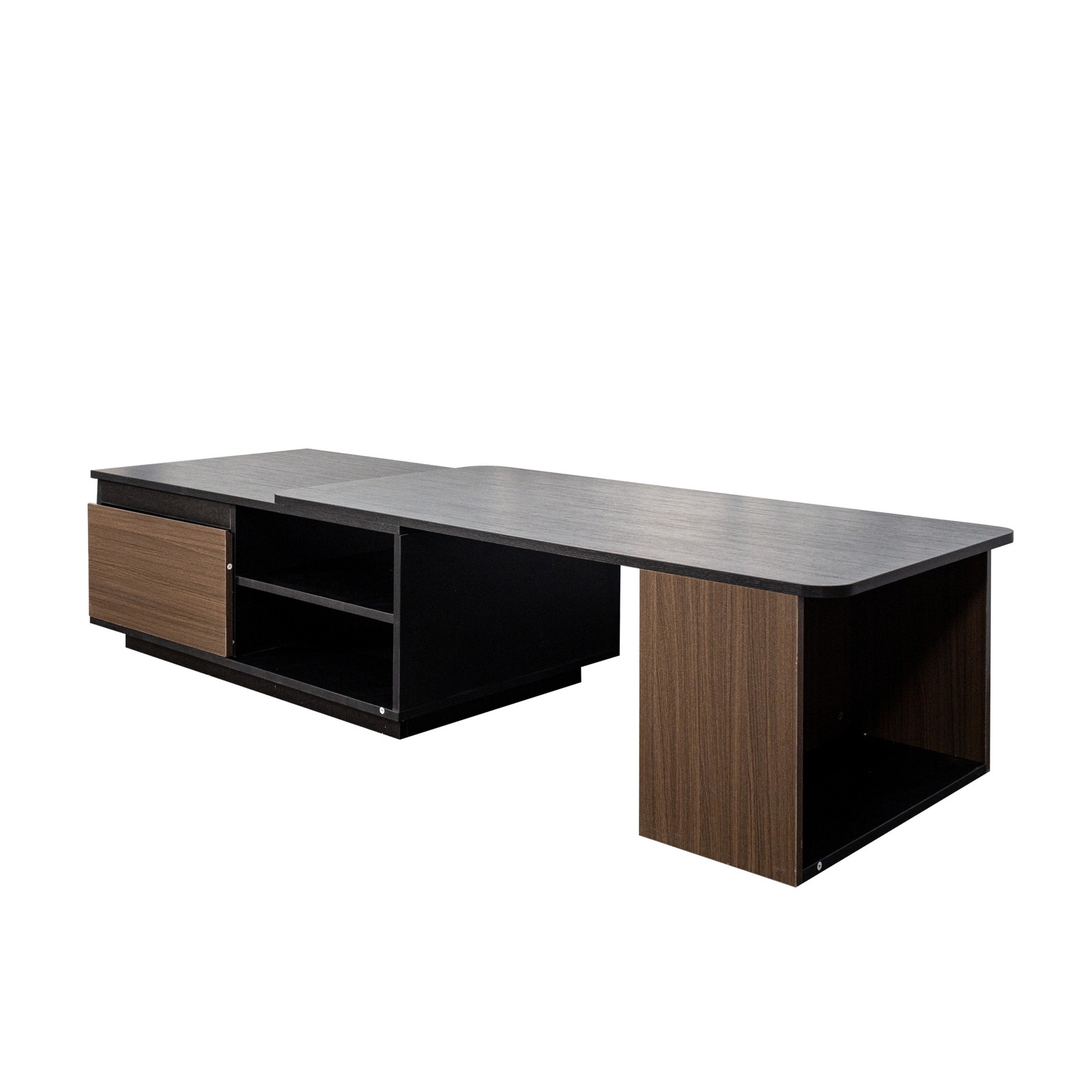 Extendable Coffee Table Adjustable Length 2 Drawers Black Walnut Brown