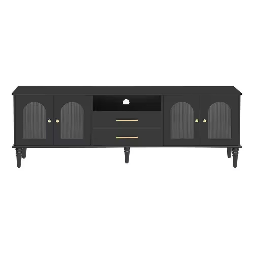 68.9 In. Black TV Stand Fits Tvs up to 75 In. with 2 Drawers and 5 Wood Legs