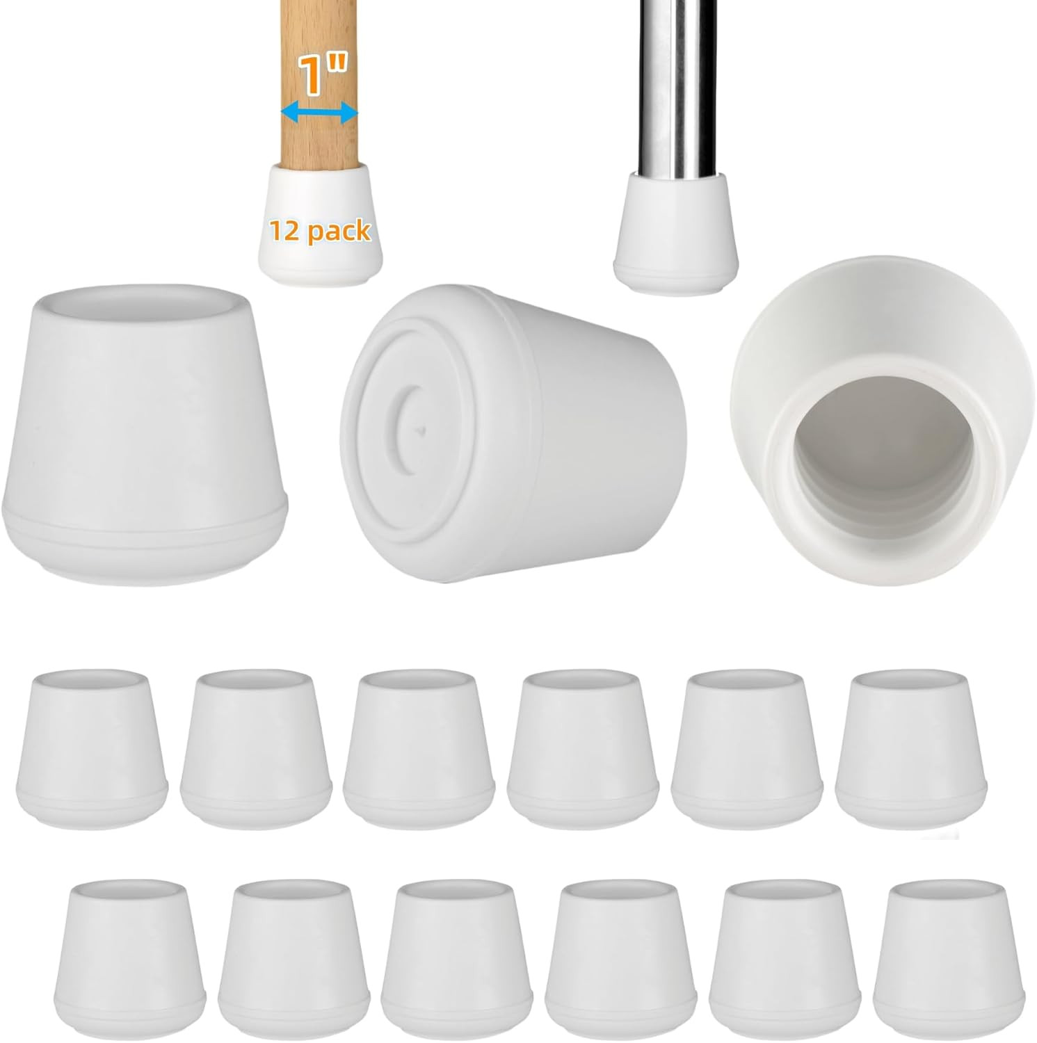 1″ Chair Leg Tips Caps, Non-Slip Rubber Leg Tips, Stool Leg Protectors Cap, Fold